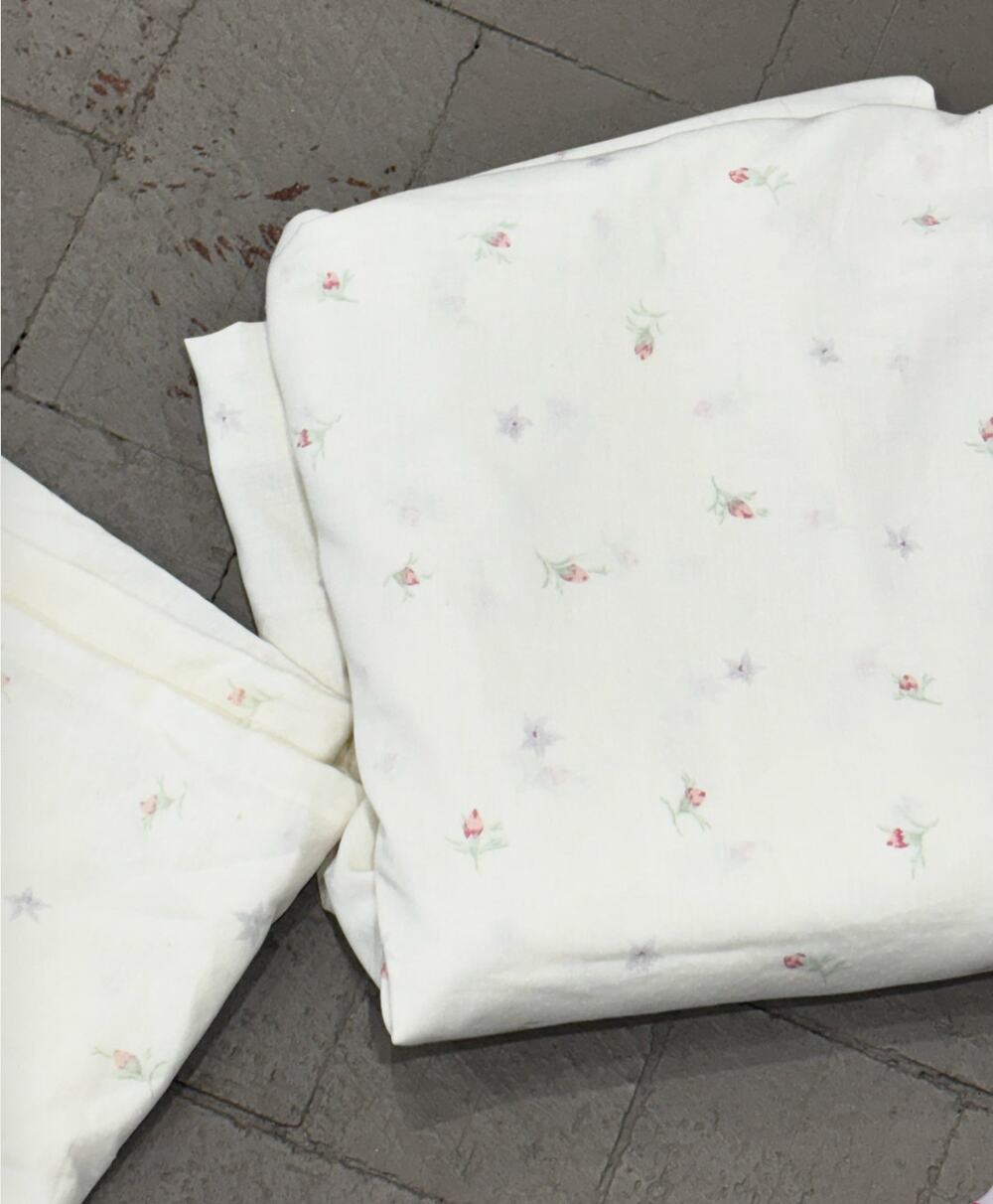 Vintage Sears Full Fitted Sheet Pillowcase Floral Rosebud Cotton Blend USA